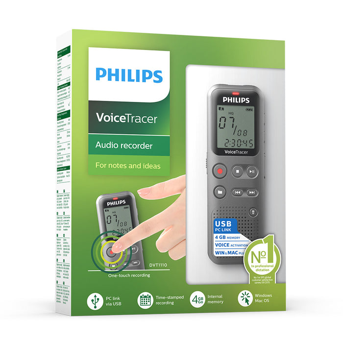 Philips DVT1110 Digital Voice Tracer with Speak-IT Smartphone & iPhone Recording Adapter - Speech Products